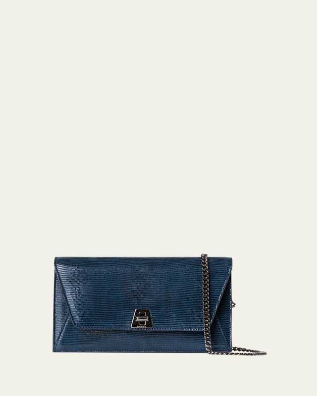 Anouk Lizard-Print Clutch Bag w/ Chain
